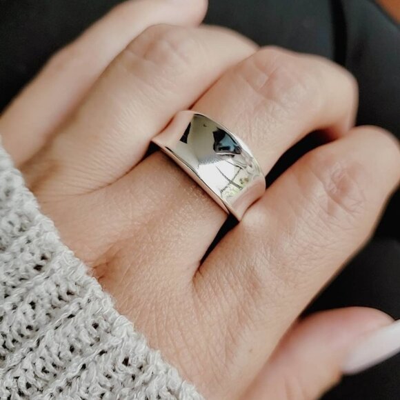 Concave Ring - Solid Sterling Silver Ring - 925 Stamped, Boho Chic, Bali, - Picture 6 of 9